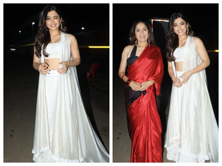 Rashmika Mandanna And Neena Gupta Look Stunning Beautiful In Red And White  Outfit During Goodbye Promotion  Goodbye Promotion Bigg Boss क सट पर  गडबय क परमशन करन पहच रशमक मदन वहइट