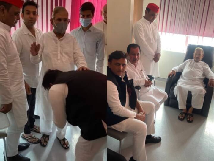UP: Akhilesh Yadav touched feet of Sharad Yadav who reached Medanta Hospital to know about Mulayam Singh's  health UP News: 'राजनीति में शिष्टता', मुलायम सिंह यादव का हाल जानने अस्पताल पहुंचे  पुराने मित्र शरद यादव तो अखिलेश ने यूं किया स्वागत