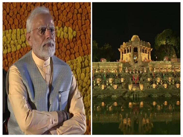 PM Modi Observes 3D Projection Mapping Light And Sound Show At Modhera's Surya Mandir in Gujarat. Watch PM Modi Observes 3D Projection Mapping Light And Sound Show At Modhera's Surya Mandir in Gujarat. Watch