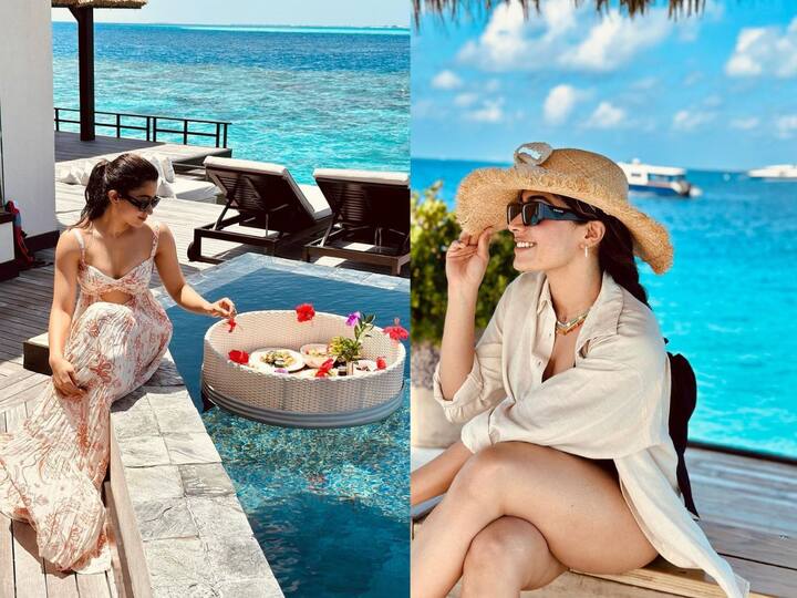 Rashmika maldives vacation Photos : நடிகை ரஷ்மிகா மந்தனா மாலத்தீவிற்கு வெகேஷன் சென்றுள்ளார்