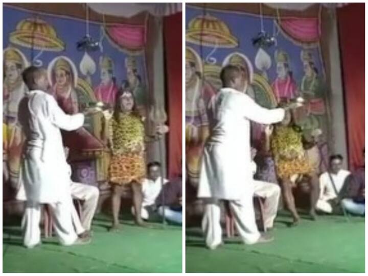 Due to heartattack lord shiv artist dies during playing ramleela in Jaunpur Video: रामलीला की आरती के दौरान मंच पर खड़े भगवान शिव की भूमिका निभा रहे व्यक्ति की मौत