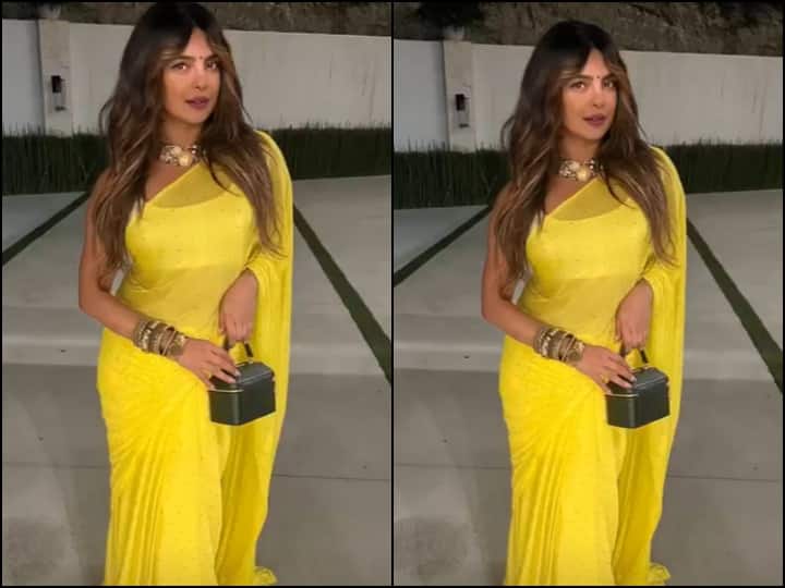 Before karwa Chauth Priyanka chopra shares pictures wearing yellow saree पीली साड़ी..काली बिंदी, करवा चौथ से पहले देसी अंदाज़ में दिखीं प्रियंका चोपड़ा, दिल जीत लेगा लुक