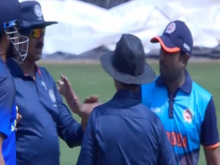 Ambati Rayudu and Sheldon Jackson involved in fight during Syed Mushtaq Ali Trophy - Watch video Watch video: சையத் முஷ்தாக் அலி தொடருக்கு நடுவே நடந்த மல்யுத்தம்.. கையை நீட்டிய ராயுடு.. பேட்டை ஓங்கிய ஜாக்சன்..! வீடியோ