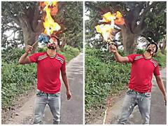 आग से खेलना कोई बच्चे का खेल नहीं, खतरनाक करतब दिखाते समय जल गया मुंह