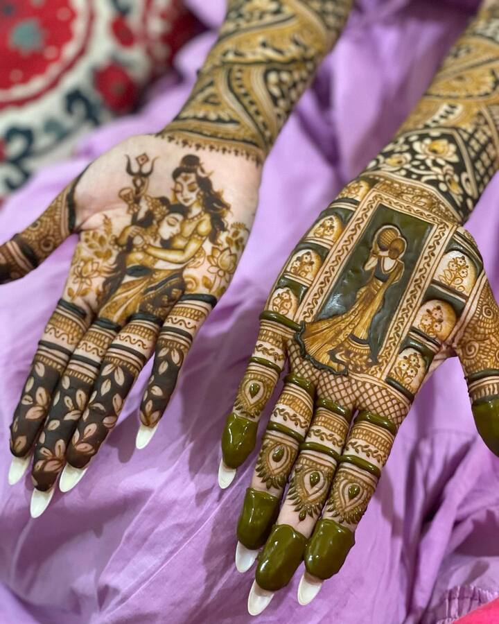 मौनी एक महान शिवभक्त आहे. ती अनेकदा मंदिरांना भेट देते. तिच्या मेहंदीतही तिची भक्ती दिसत आहे. (फोटो सौजन्य :imouniroy/इंस्टाग्राम)