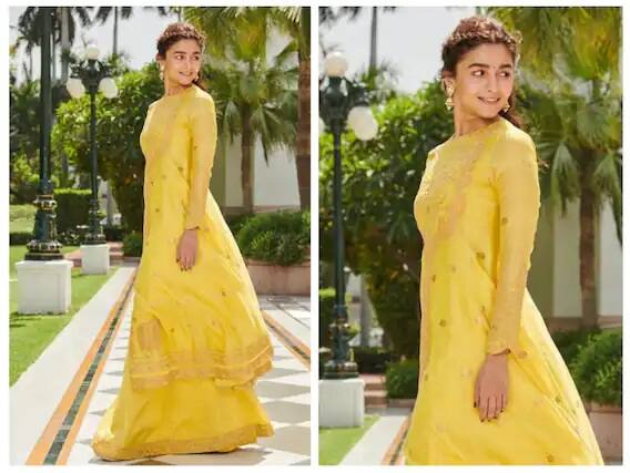 આલિયા ભટ્ટની જેમ તમે પણ કરવા ચોથ પર પીળા રંગનો શરારા સૂટ પહેરી શકો છો. આની મદદથી તમે આલિયા જેવી હેરસ્ટાઈલ બનાવી શકો છો.