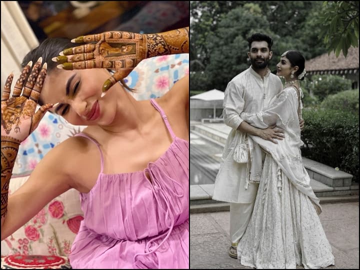 Mouni Roy First Karwa Chauth Celebration: एक्ट्रेस मौनी रॉय शादी के बाद अपना पहला करवा चौथ मना रही हैं. पति के नाम की मेहंदी फ्लॉन्ट करते हुए उनकी तस्वीरें सामने आई हैं.