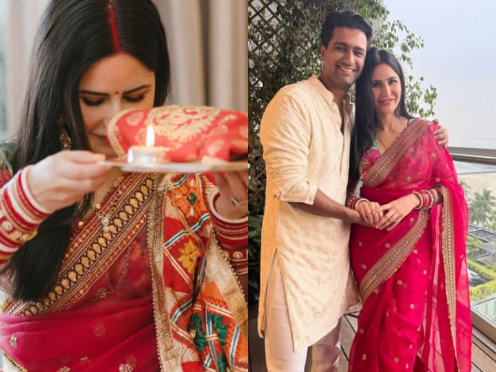 Katrina Kaif Karwa Chauth Photos : बॉलीवुड एक्ट्रेस कैटरीना कैफ ने शादी के बाद आज अपना पहला करवा चौथ सेलिब्रेट किया. कटरीना और विक्की की  करवा चौथ की फोटोज़ का फैंस को बेसब्री से इंतज़ार था.