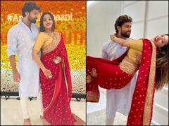 लाल साड़ी पहने पति की बाहों में मोनालिसा ने किया चांद का इंतजार, देखें करवा चौथ की खूबसूरत तस्वीरें