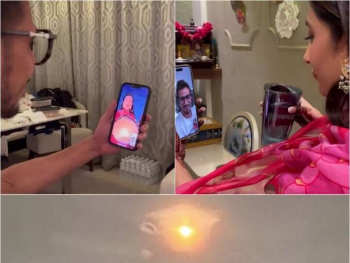 dhanashree verma karwa chauth with yuzvendra chahal on video call Photos: Dhanashree Verma ने वीडियो कॉलिंग के जरिए मनाया करवा चौथा, युजवेंद्र चहल ने ऐसे दिया साथ