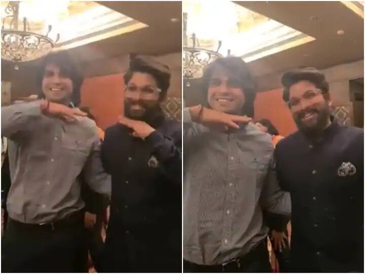 allu-arjun-and-olympic-gold-medalist-neeraj-chopra-did-the-signature-step-of-film-pushpa-together-video-viral ਅੱਲੂ ਅਰਜੁਨ ਤੇ ਨੀਰਜ ਚੋਪੜਾ ਨੇ ਕੀਤਾ ਇੱਕ ਦੂਜੇ ਦਾ ਸਿਗਨੇਚਰ ਸਟੈੱਪ, ਸੋਸ਼ਲ ਮੀਡੀਆ ਤੇ ਵਾਇਰਲ ਹੋ ਰਿਹਾ ਵੀਡੀਓ