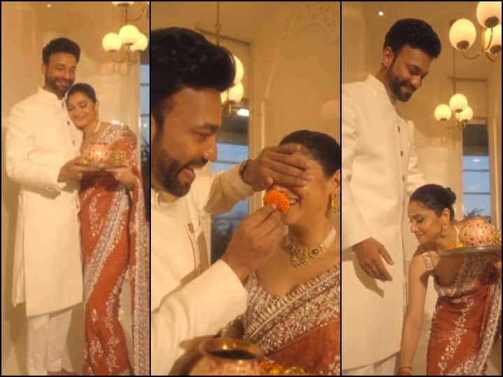 Ankita Lokhande First Karwa Chauth with husband Vicky Jain Video On Instagram Ankita Lokhande के करवा चौथ सेलिब्रेशन का वीडियो आया सामने, पति विक्की जैन के पैर छूती नजर आईं एक्ट्रेस