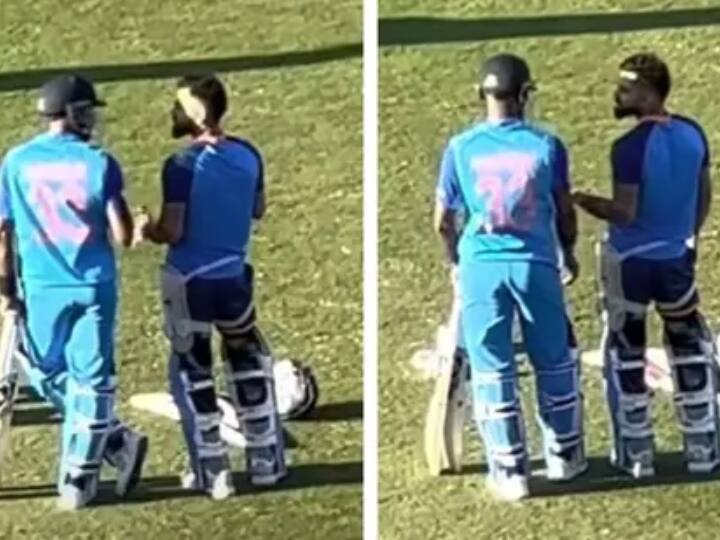 A video of about 20 minutes long conversation between Virat Kohli and Hardik Pandya after the defeat against Western Australia in the warm-up match is going viral on the internet Watch: वार्म अप मैच में हार के बाद विराट कोहली और हार्दिक पांड्या के बीच मैदान पर चली लंबी बातचीत, वीडियो वायरल