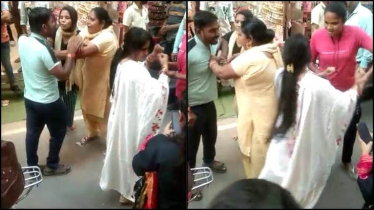 karwa chauth: Wife beaten her husband in front of market due to he shoping with lover in uttar pradesh Video: કરવા ચોથના દિવસે પતિની જોરદાર ધુલાઇ, પતિ પ્રેમિકાને લઇને ખરીદી કરવા બજાર ગયો ને પકડાઇ ગયો, પછી...........