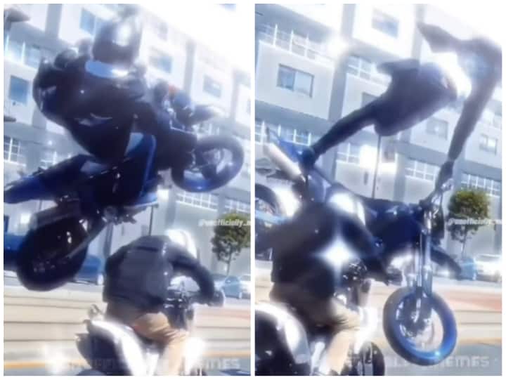 Video: सड़क पर स्टंटबाजी साबित हुई महंगी, टक्कर लगते ही हवा में उड़ा शख्स major accident happened while doing stunts on the road Video: सड़क पर स्टंटबाजी साबित हुई महंगी, टक्कर लगते ही हवा में उड़ा शख्स