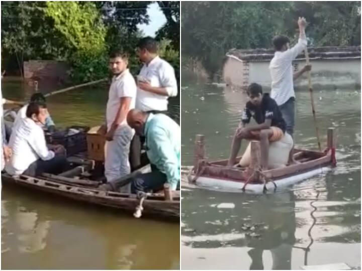 Gorakhpur: गोरखपुर में बाढ़ ने बढ़ाई लोगों की परेशानी, 'जुगाड़ की नाव' के सहारे काम चला रहे ग्रामीण gorakhpur villagers badly affected as sarayu and rapti floating above danger mark ann Gorakhpur: गोरखपुर में बाढ़ ने बढ़ाई लोगों की परेशानी, 'जुगाड़ की नाव' के सहारे काम चला रहे ग्रामीण