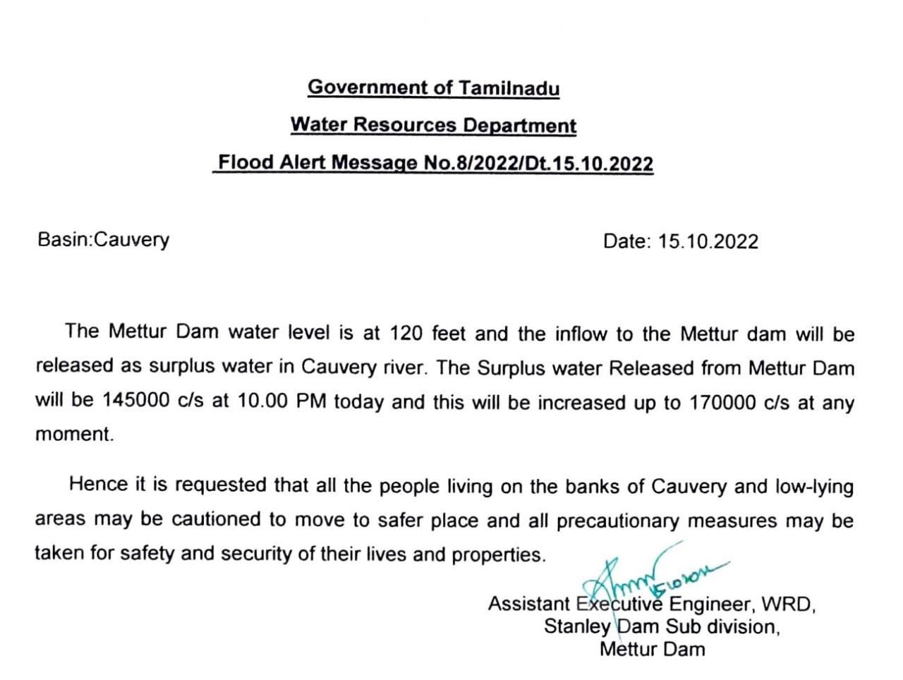 Tamil Nadu: Water Resources Department Sounded Flood Alert In 11 Districts As Cauvery In Spate