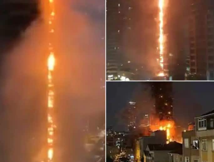 Massive fire engulfs 24-storey skyscraper in Turkey's Istanbul Istanbul Fire: તુર્કીના ઇસ્તંબુલમાં 24 માળની ઇમારતમાં લાગી ભીષણ આગ, જુઓ VIDEO