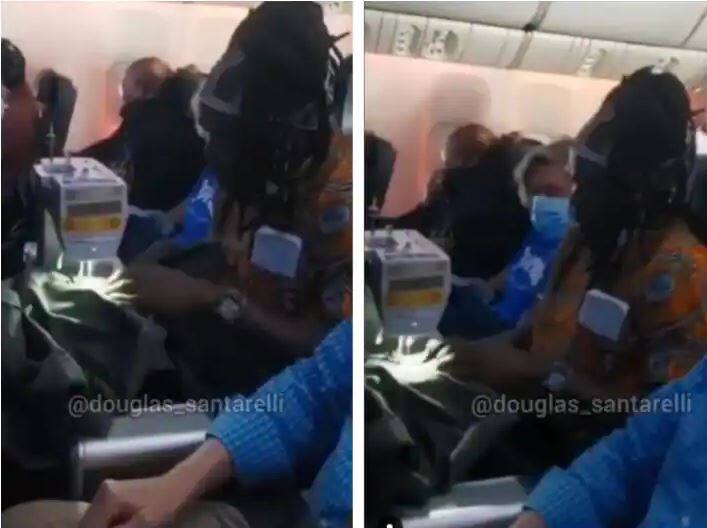 man was seen sewing clothes with a sewing machine in an airplane Video Video: ਹਵਾਈ ਜਹਾਜ਼ ‘ਚ ਸਿਲਾਈ ਮਸ਼ੀਨ ਚਲਾਉਂਦਾ ਨਜ਼ਰ ਆਇਆ ਸ਼ਖਸ, ਵੀਡੀਓ ਵੇਖ ਕੇ ਉਡ ਜਾਣਗੇ ਹੋਸ਼