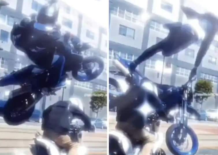 Video: Stunts on the road proved to be expensive, the person blew in the air as soon as the collision took place Video: ਸੜਕ 'ਤੇ ਸਟੰਟ ਕਰਨਾ ਪਿਆ ਮਹਿੰਗਾ, ਟੱਕਰ ਹੁੰਦੇ ਹੀ ਹਵਾ 'ਚ ਉੱਡਿਆ ਸ਼ਖ਼ਸ