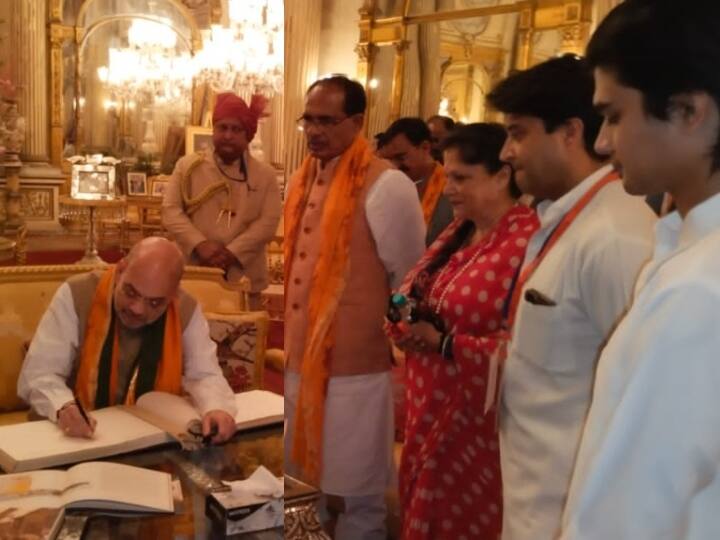MP Home Minister Amit Shah visit Gwalior royal house, Jyotiraditya Scindia welcome IN MP ANN सिंधिया परिवार के मेहमान बने गृहमंत्री अमित शाह, जयविलास पैलेस में बिताये यादगार पल