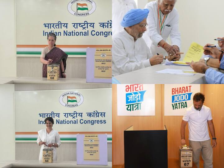 Congress interim president Sonia Gandhi, General Secretary Priyanka Gandhi, senior leaders Manmohan Singh, Rahul Gandhi, Jairam Ramesh cast their vote to choose next Congress President.