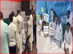 पटना में चल रही वोटिंग, बाहर धरने पर बैठे कई कांग्रेसी, मतदान पर रोक लगाने की कर रहे मांग