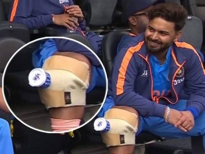 T20 World Cup 2022 IS Rishabh Pant Injured before T20 World Cup first game photos goes viral T20 World Cup 2022: टी20 वर्ल्ड कप के बीच ऋषभ पंत हुए चोटिल? घुटने पर मोटी पट्टी बंधी तस्वीर हुई वायरल