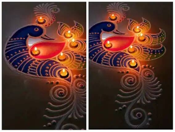 दिवाळीला मोराच्या डिझाईनची रांगोळी देखील अनेकजण काढतात. ही रांगोळी दारात अगदी आकर्षक दिसते.