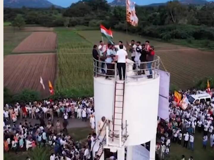 Rahul Gandhi climbs atop a 80-feet overhead tank to waive the national flag. The incident took place in Chitradurga district during Congress' Bharat Jodo Yatra. (Image Source: Congress)