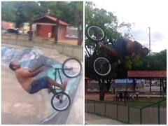 भारी भरकम शरीर के बावजूद दिखाया हैरतअंगेज करतब, साइकिल पर लगाई बैकफ्लिप