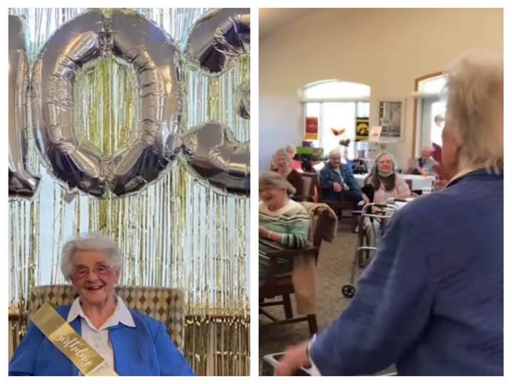 Video amazing 103 year old lady got such a surprise on her birthday see the reaction given by the flying kiss VIDEO: 103 साल की दादी को मिला बर्थडे का ऐसा सरप्राइज, देखकर हुईं हैरान- फ्लाइंग किस से यूं दिया रिएक्शन