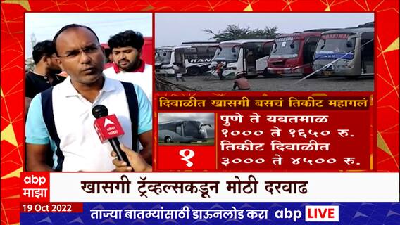 Yavatmal मध्ये खासगी चालकांकडून लूट , दिवाळीच्या तोंडावर प्रवास महागला : ABP Majha