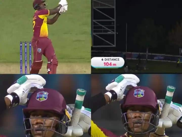 Rovman Powell Monstrous 104 Metere Six And Akeal Hosein Reaction Goes Viral See Here T20 WC: રોવમેન પોવેલે ફટકારી 104 મીટરની સિક્સ તો અકીલ હુસૈને આપ્યું ગજબનું રિએક્શન, Video વાયરલ