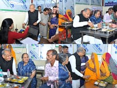 In Pics: पत्नी के साथ इंदिरा रसोई पहुंचे सीएम गहलोत, 8 रुपये का टोकन लेकर जरूरतमंदों के साथ किया भोजन