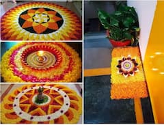 Flower Rangoli: फुलांच्या पाकळ्यांचा वापर करुन झटपट काढा रांगोळी; पाहा आकर्षक डिझाइन्स