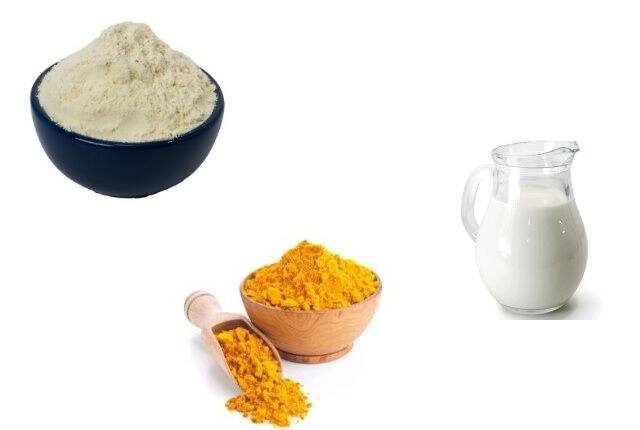 બેસન અને દૂધનો ફેસ પેક-જો તમારી ત્વચા તૈલી છે અને તમે નથી ઇચ્છતા કે તમારી સ્ક્રીન પર તેલ દેખાય, તો તમે એક ચમચી ચણાના લોટમાં બેથી ત્રણ ચમચી કાચા દૂધને ભેળવીને પેસ્ટ બનાવી શકો છો અને તેને આખા ચહેરા પર લગાવી શકો છો. જેના કારણે ચહેરા પર તેલ દેખાતું નથી અને  ગ્લોઇંગ ત્વચા ચમકદાર અને ચમકદાર દેખાય છે.