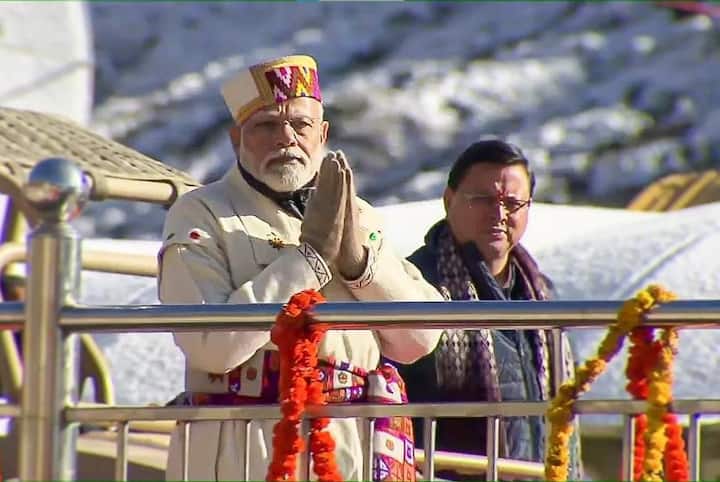 PM Modi in Kedarnath, where he inaugurated various connectivity projects. (Source: ANI)