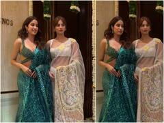 दिवाली पार्टी में ग्रीन लहंगे में जाह्नवी कपूर ने ढाया कहर, साड़ी में खुशी कपूर भी लगीं गॉर्जियस