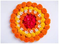 Flower Rangoli: રંગોળી બનાવવાનો સમય ન હોય તો ફટાફટ ફૂલોથી બનાવો આવી સુંદર રંગોળી