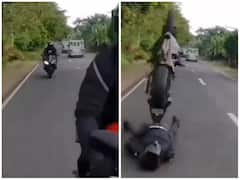 स्टंट दिखाते समय आउट ऑफ कंट्रोल हुई बाइक, ब्रेक लगाते ही हवा में पलटी गाड़ी