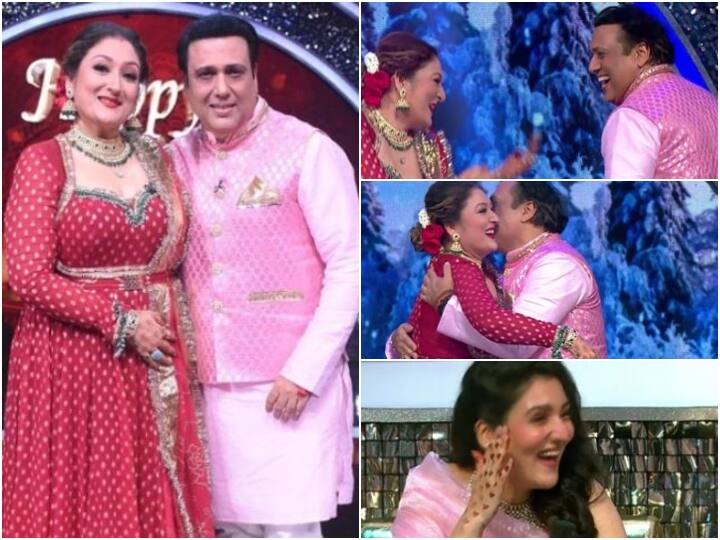 Govinda kissed his wife Sunita on Indian Idol 13 stage, daughter tina hid her face, watch video Govinda पत्नी सुनीता के साथ Indian Idol 13  के स्टेज पर हुए रोमांटिक, किस किया तो बेटी ने यूं छिपा लिया मुंह, देखें Video