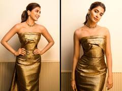 Pooja Hegde Pics: दिवाली से पहले पूजा हेगड़े की इस ऑफ शोल्डर गोल्डन ड्रेस में सामने आईं तस्वीरें, नजरें हटाना मुश्किल