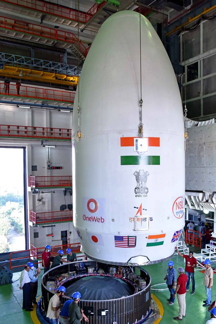 'बाहुबली' म्हणून ओळखलं जाणारं रॉकेट LVM3 M2 आज मध्यरात्री 12 वाजून 7 मिनिटांनी प्रक्षेपित केलं जाणार आहे. हे रॉकेट ब्रिटिश स्टार्टअप वनवेब कंपनीच्या 36 सॅटेलाईट लाँच करण्यात येणार आहे. (PC : @OneWeb @isro / Twitter)