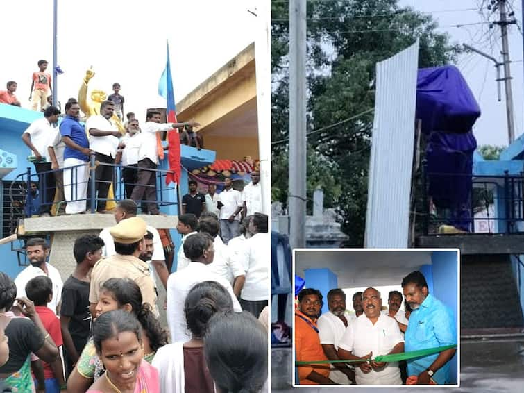 Ambedkar statue opened without permission; Minister Mastan who left the ceremony அனுமதியின்றி  திறந்த அம்பேத்கர் சிலை;  விழாவில் இருந்து வெளியேறிய அமைச்சர் மஸ்தான்