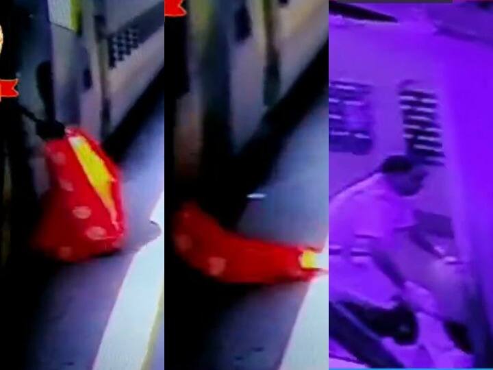 a spine chilling video of death and life rpf team save a lady fall down under running train watch video Watch: फिसला पैर और चलती ट्रेन के नीचे चली गई महिला, RPF जवान ने मौत के मुंह से खींच निकाला