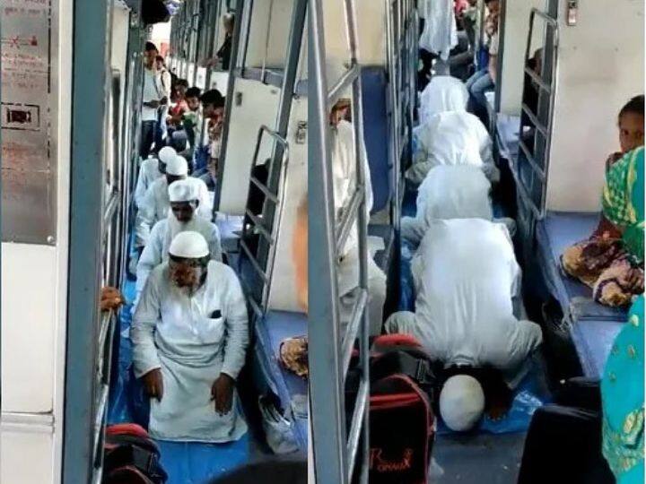 viral video of offering namaz in sleeper coach of train goes viral kushinagar marathi news Video Viral : रेल्वे स्थानकानंतर आता ट्रेनच्या स्लीपर कोचमध्ये नमाज, प्रवाशांची अडवणूक, व्हिडीओ व्हायरल