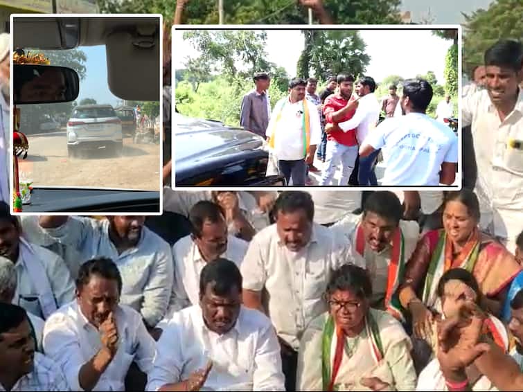 Nampally Munugode Congress candidate Palvai Sravanthi convoy attacked party workers fight DNN Palvai Sravanthi : పాల్వాయి స్రవంతి కాన్వాయ్ పై దాడి, కాంగ్రెస్-బీజేపీ కార్యకర్తల మధ్య ఘర్షణ!