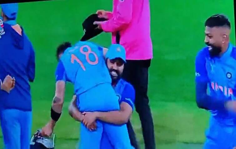 IND vs PAK: Rohit Sharma Lifted Virat Kohli After Great win Against Pakistan, Video Goes Viral IND vs PAK: પાકિસ્તાનને હરાવ્યા બાદ ખુશ થયેલા કેપ્ટન રોહિતે કિંગ કોહલીને ખભે ઉંચકી લીધો, જુઓ Video