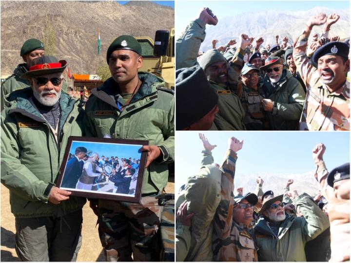 PM Modi In Kargil Pictures: प्रधानमंत्री नरेंद्र मोदी दीवाली के दिन जम्मू-कश्मीर के करगिल में सैनिकों के साथ रहे. इस दौरान वो उस मेजर से मिले जिसे कभी उन्होंने गुजरात का सीएम रहते हुए शील्ड पकड़ाई थी.